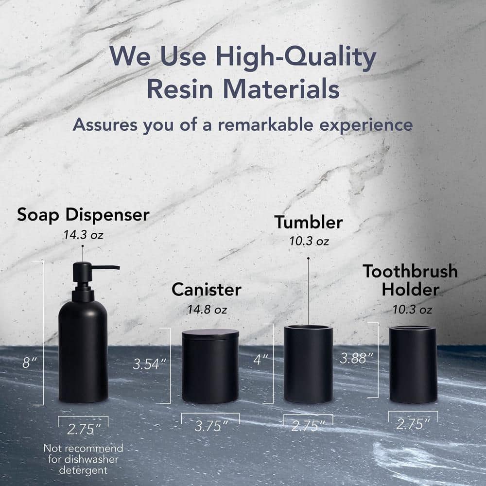 Matte Black Resin 4-Piece Bathroom Accessory Set
