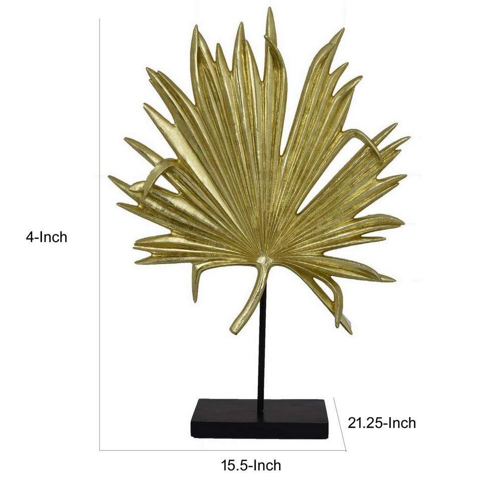Gold Palm Leaf Resin Decorative Sculpture with Black Base