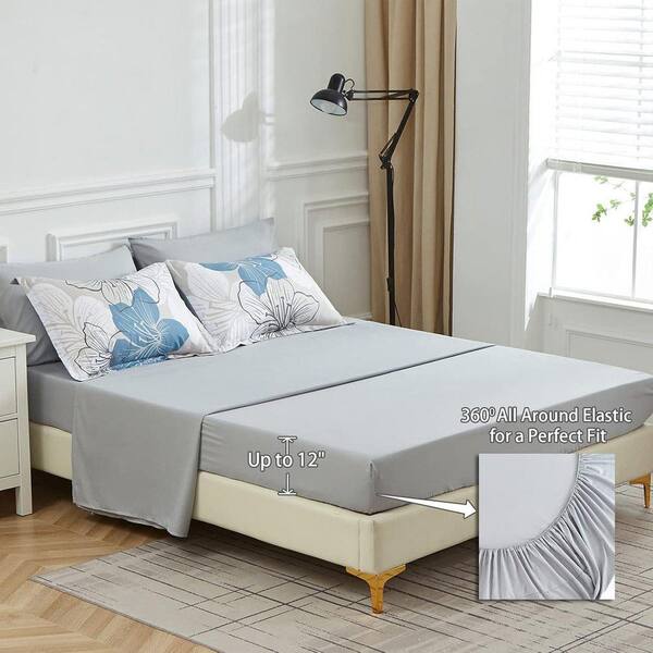 Floral 7-Piece Blue Soft Microfiber Queen Comforter Set Bed in a
