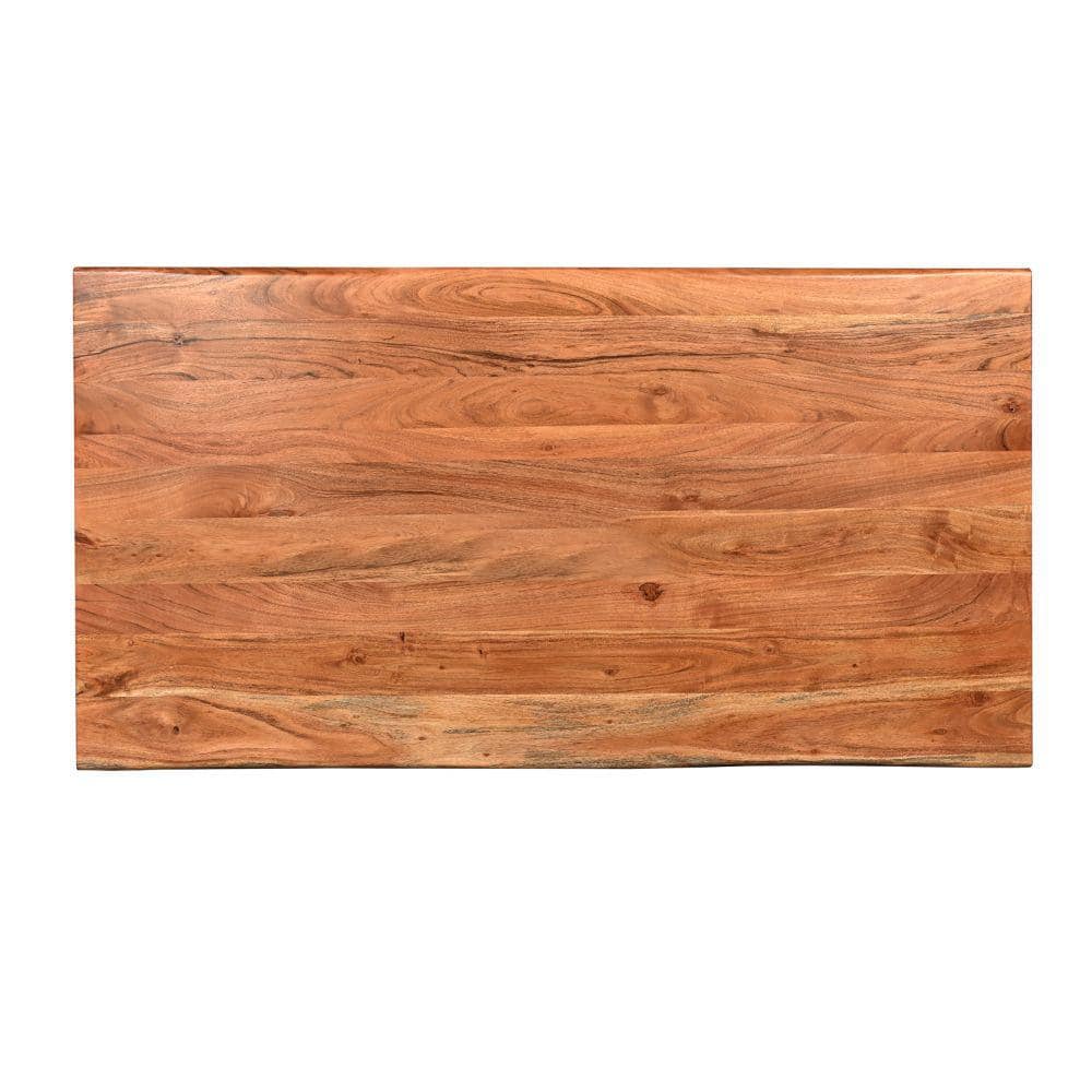 67-Inch Natural Brown Acacia Wood Dining Table with Black Iron Legs