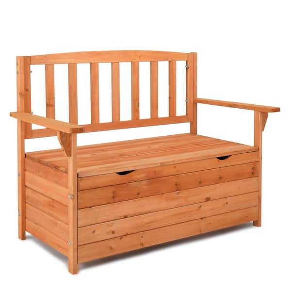VINGLI 40 in. Wood Outdoor Bench with Storage, Outdoor Storage Bench 30 Gallon Front Porch Bench