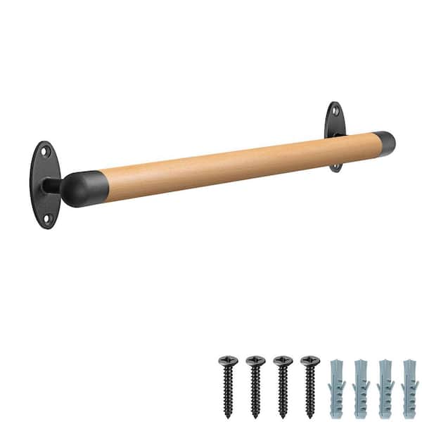 1.3 in. x 26 in. Wood Handrail Indoor Stairs Handrail with Sturdy Metal Barckets for Elderly