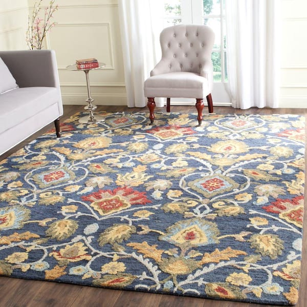 Blossom Navy/Multi Doormat 3 ft. x 3 ft. Geometric Floral Square Area Rug