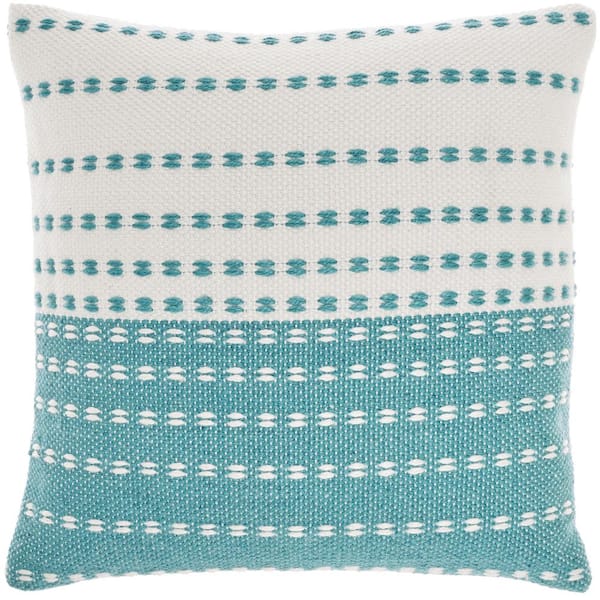 Mina Victory Turquoise Striped 18 in. x 18 in. Indoor/Outdoor Throw Pillow