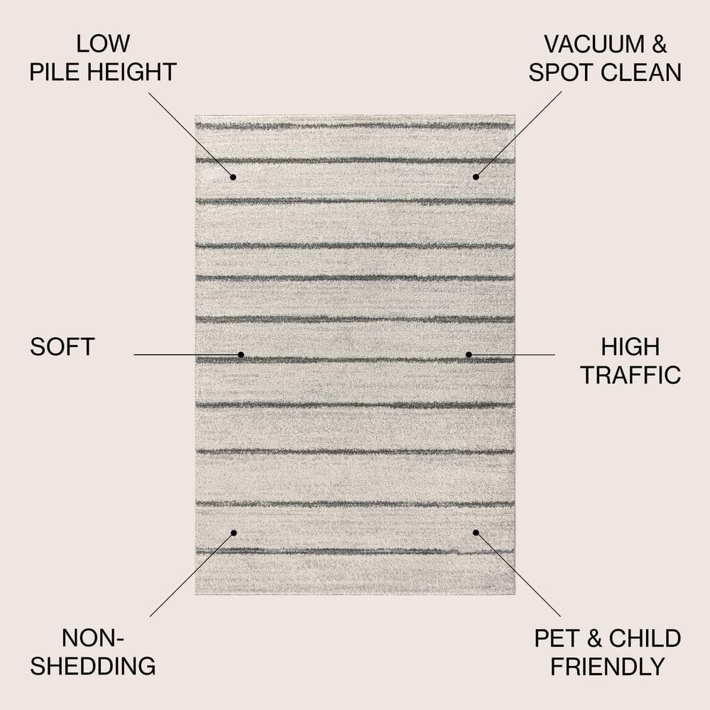 Williamsburg Gray and Cream Stripe Synthetic Area Rug