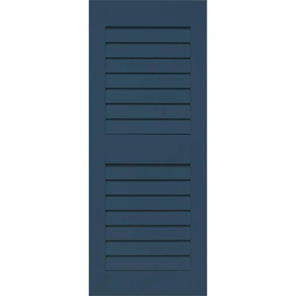 Home Fashion Technologies 14 in. x 39 in. Louver/Louver Behr Night Tide Solid Wood Exterior Shutter