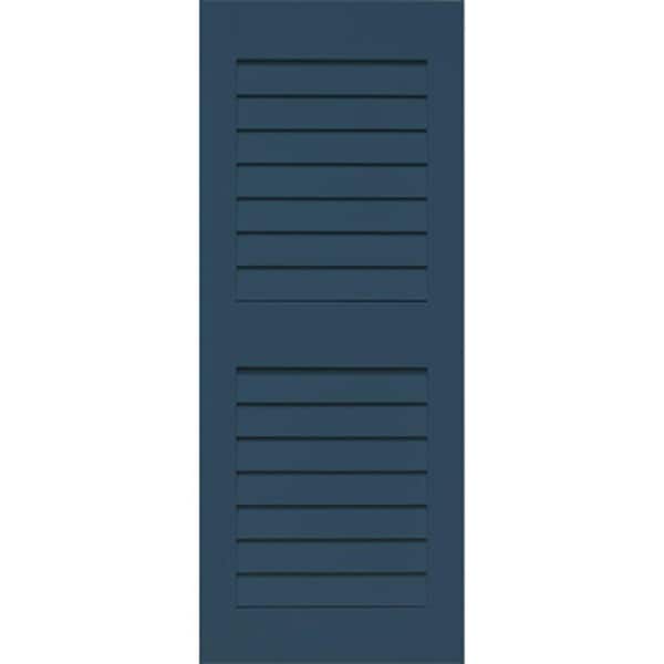 Home Fashion Technologies Plantation 14 in. x 78 in. Solid Wood Louvered Exterior Shutters Behr Night Tide