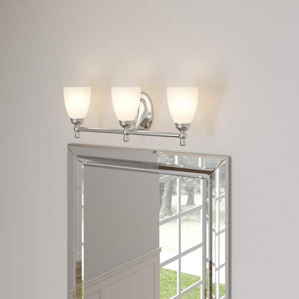 Hampton Bay Solomone 3-Light Polished Chrome Vanity Light with Opal Glass Shades, Dimmable LED Soft White Bulbs Included