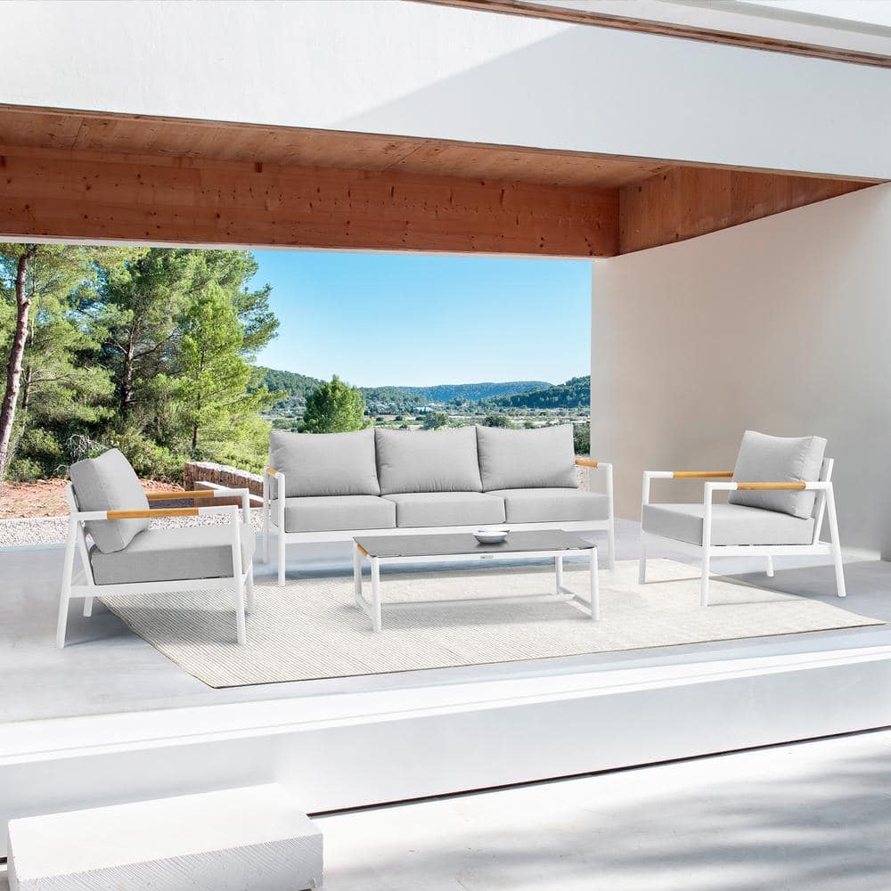 Royal 4-Piece White Aluminum Teak Outdoor Seating Set