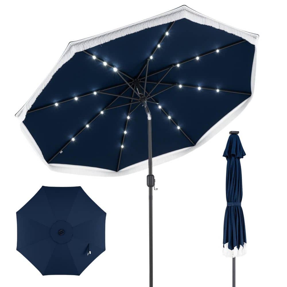 9 ft. Metal Solar LED Market Patio Umbrella in Navy Blue with 6-8 Hours Lighting, Wear-Resistant price history on PriceWatchPro