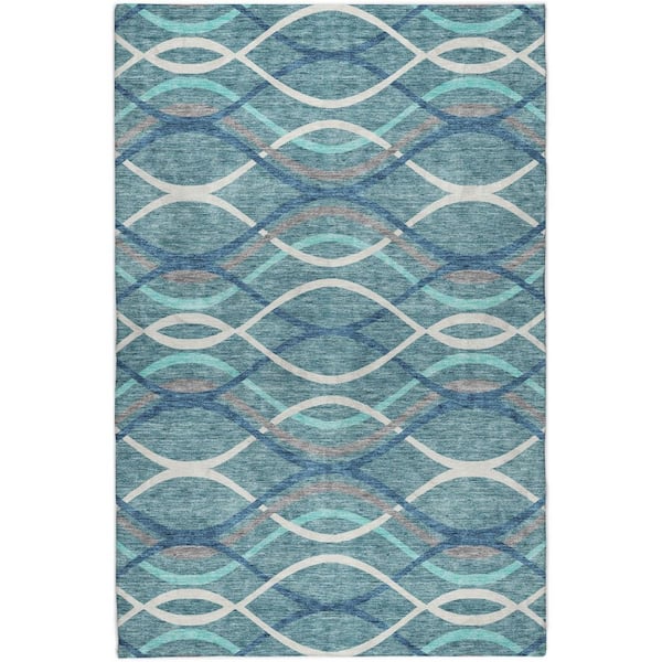 Dream Shag Premium Machine Washable Abstract ADS757 Teal 10 ft. x 14 ft. Area Rug