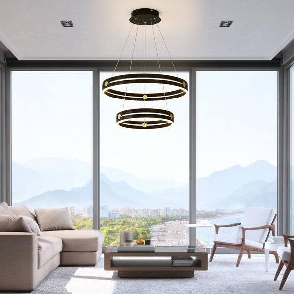 OUKANING 64-Watt Modern Integrated LED Black 2-Ring Dimmable 