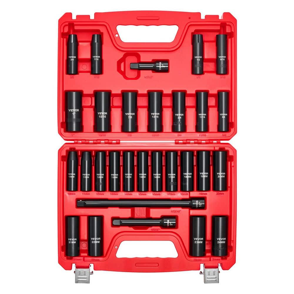 1/2 in. Drive Impact Socket Set, 29-Piece, 6-Point Deep Sockets, SAE 3/8-1 in. & Metric 10-24 mm, Cr-V Steel, Extensions price history on PriceWatchPro