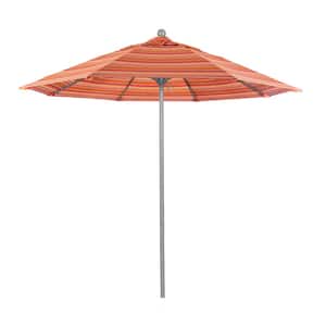 9 ft. Gray Woodgrain Aluminum Commercial Market Patio Umbrella Fiberglass Ribs and Push Lift in Dolce Mango Sunbrella