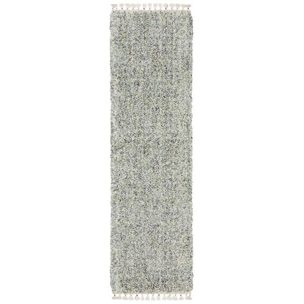 AVERLEY HOME Avalon Blue/Ivory 2 ft. x 8 ft. Contemporary Abstract Polypropylene Shag Tassel Indoor Runner Area Rug
