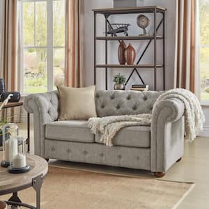 69 in. Gray Linen 2-Seat Chesterfield Loveseat with Armrests