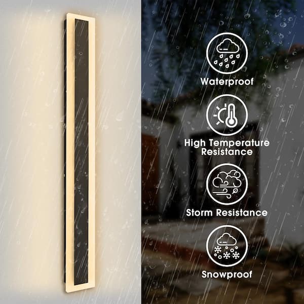 43 in. 30-Watt Matte Black Modern Linear Outdoor Lantern Integrated LED Hardwired Wall Sconce Waterproof Porch Light