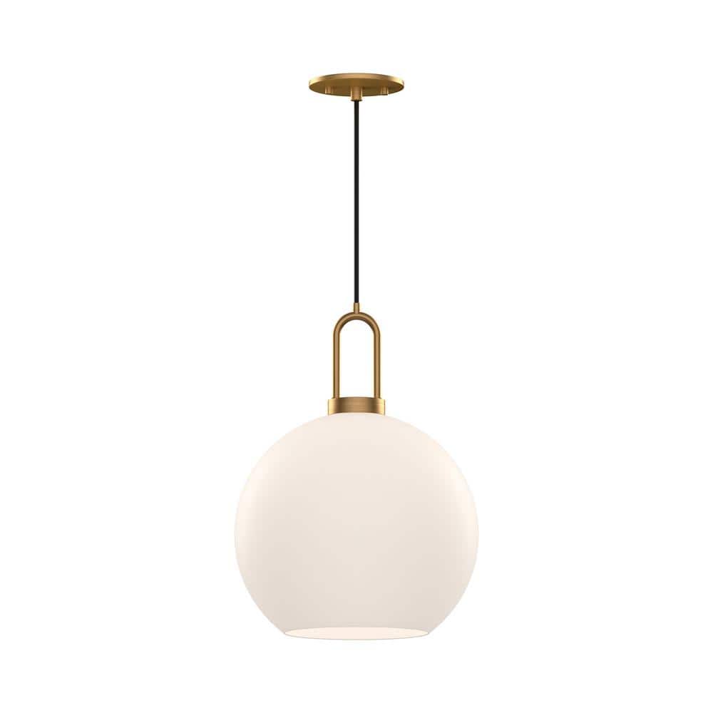 Soji 10 in. 1 Light 60-Watt Aged Gold/Opal Matte Glass Pendant Light price history on PriceWatchPro