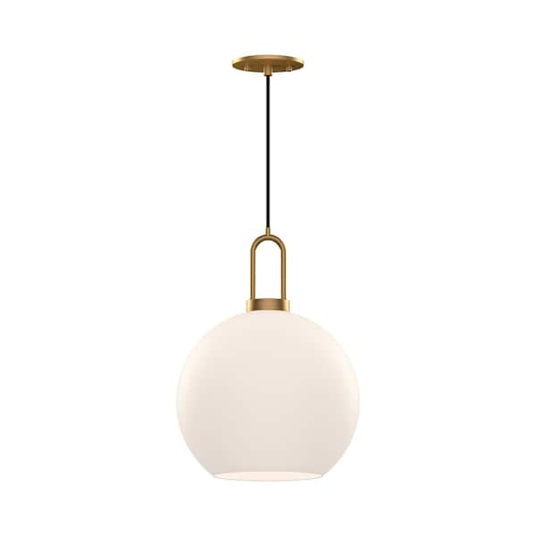 ALORA MOOD Soji 10 in. 1 Light 60-Watt Aged Gold/Opal Matte Glass Pendant Light
