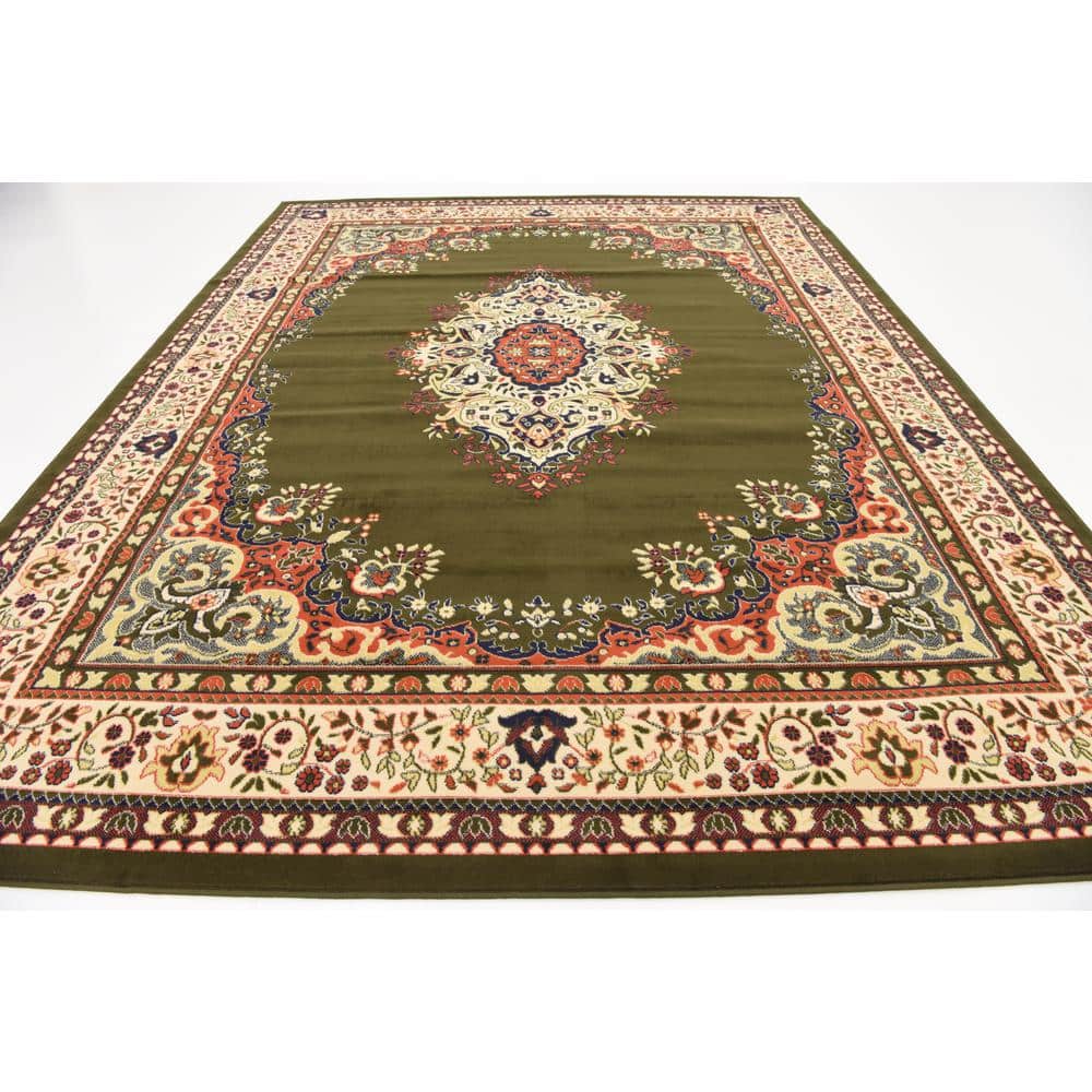 Olive Green and Cream Medallion Synthetic 9' x 12' Area Rug