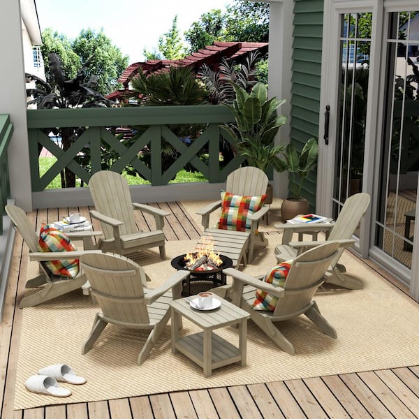WESTIN OUTDOOR Vineyard 12-Pcs Weathered Gray Outdoor Plastic Folding Adirondack Chair and Side Table Patio Conversation Set