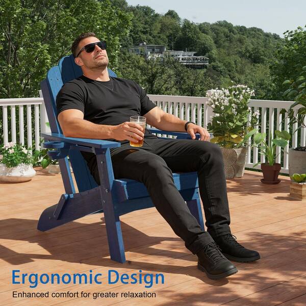 SANLUCE Navy Blue Plastic Foldable Adirondack Chair Lawn Patio