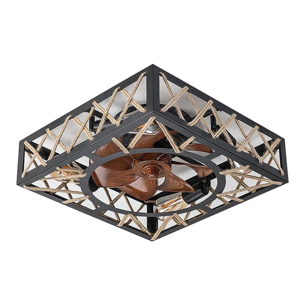 "20"" Flush Mount Square Caged Ceiling Fan with Lights and Remote,Farmhouse Rustic Style, 6-Speed Quiet Reversible Motor" price history on PriceWatchPro