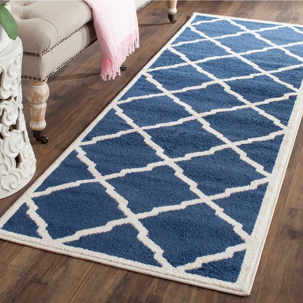 Amherst Navy/Beige 2 ft. x 15 ft. Distressed Diamond Runner Rug