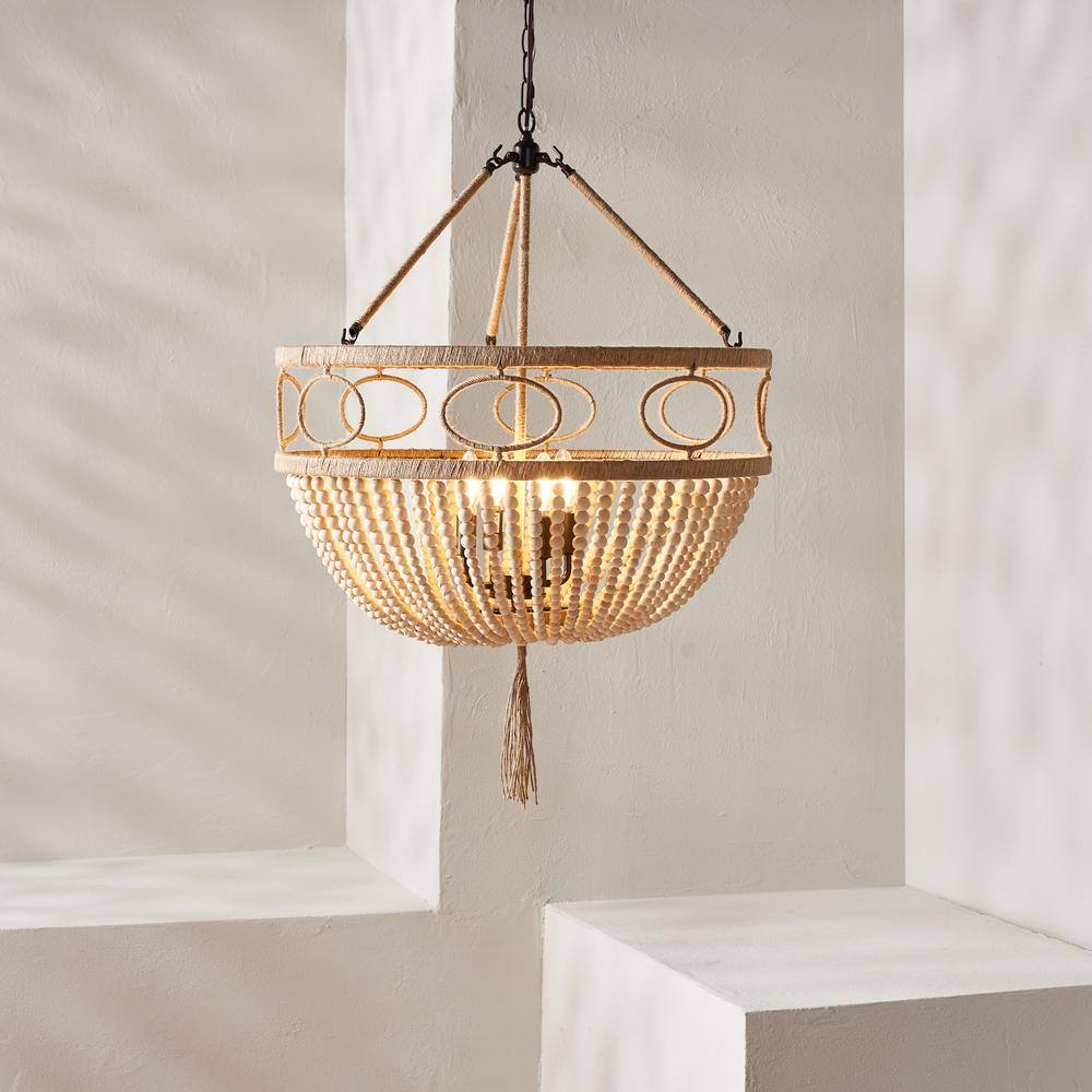 Bohemian Gray-Brown Crystal Beaded LED Pendant, 24.5"