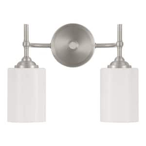 Ayelen 13.5 in. 2-Light Brushed Nickel Bathroom Vanity Light with Opal White Glass Shades