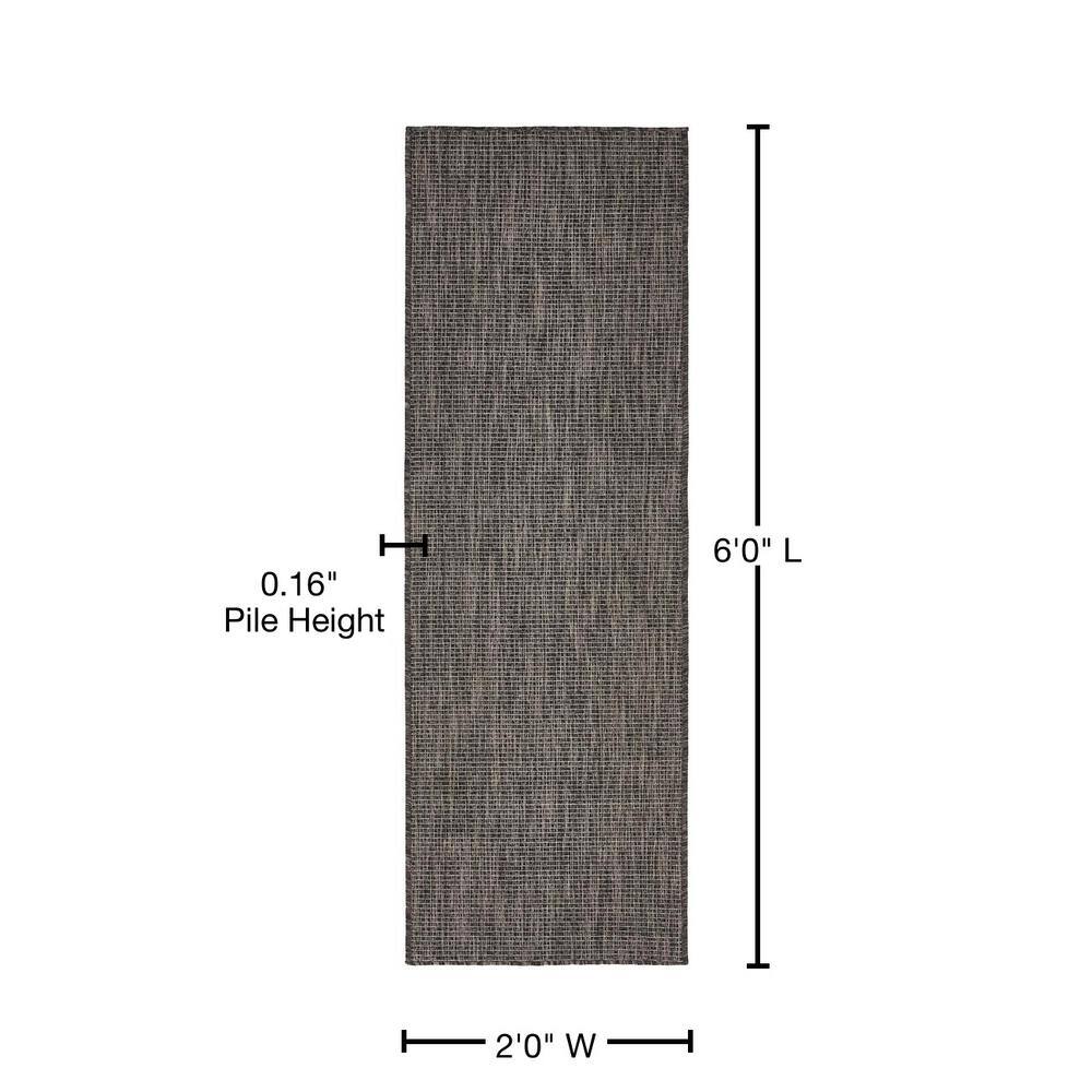 Black Flatweave Outdoor Runner Rug, 2' x 6', Synthetic