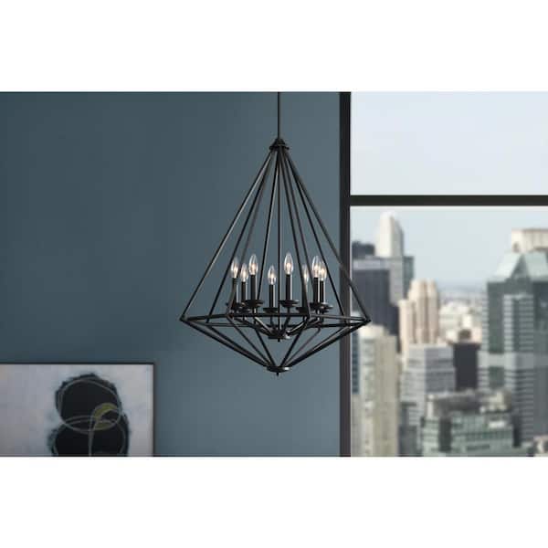 Home Decorators Collection Hubley 8-Light Triangular Black Chandelier Light Fixture with Metal Cage Shade