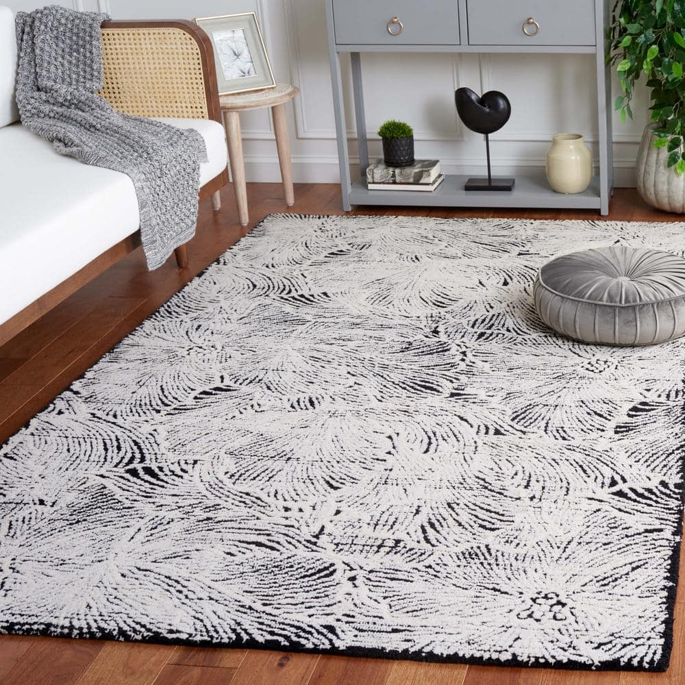 Ebony Black and Ivory Hand Tufted Wool Area Rug