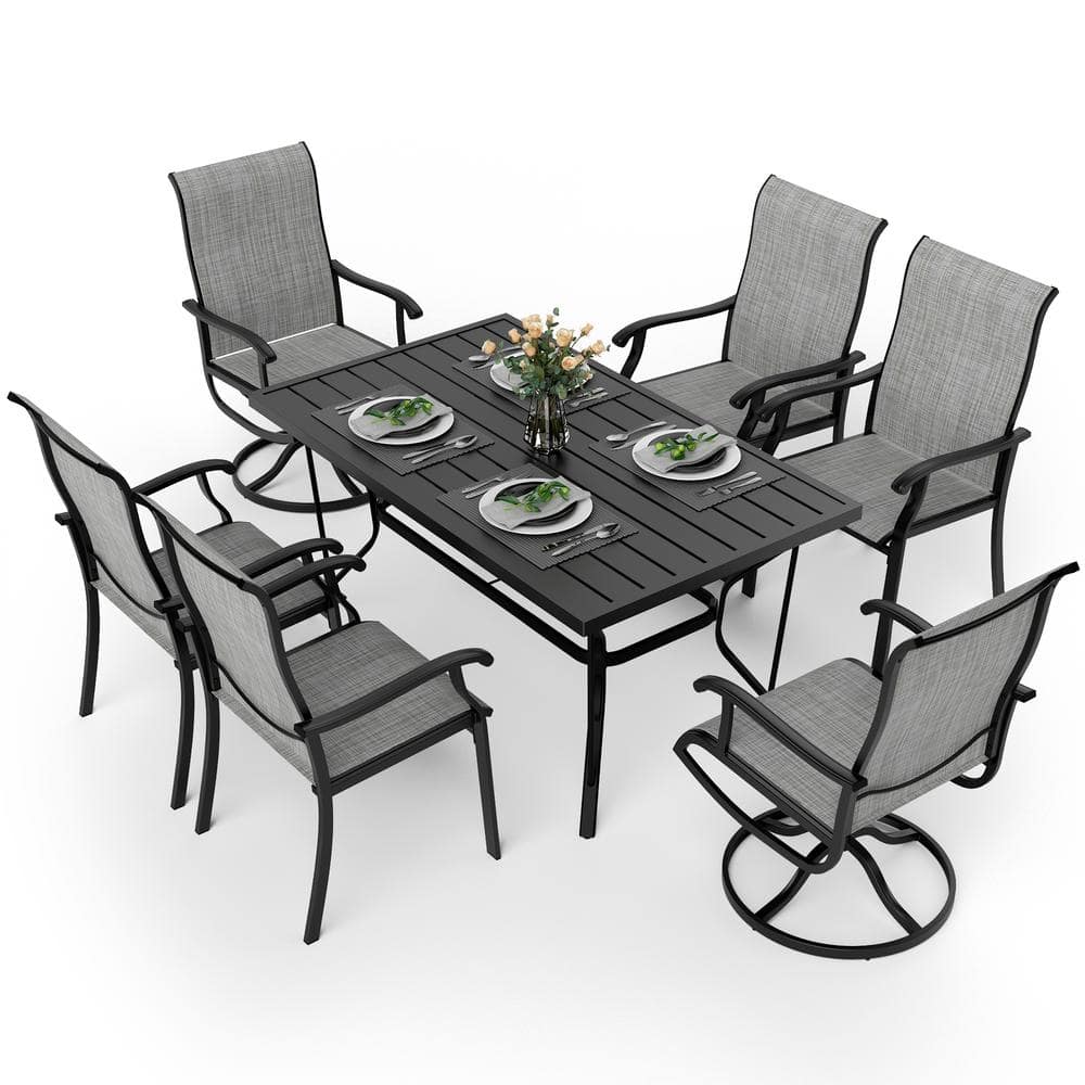 Gray 7-Piece Metal Outdoor Patio Dining Set with 6 Textilene Chairs and Rectangle Table -  PamaPic, TS-CZ-7JT-G-WH3