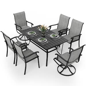 Gray 7-Piece Metal Outdoor Patio Dining Set with 6 Textilene Chairs and Rectangle Table