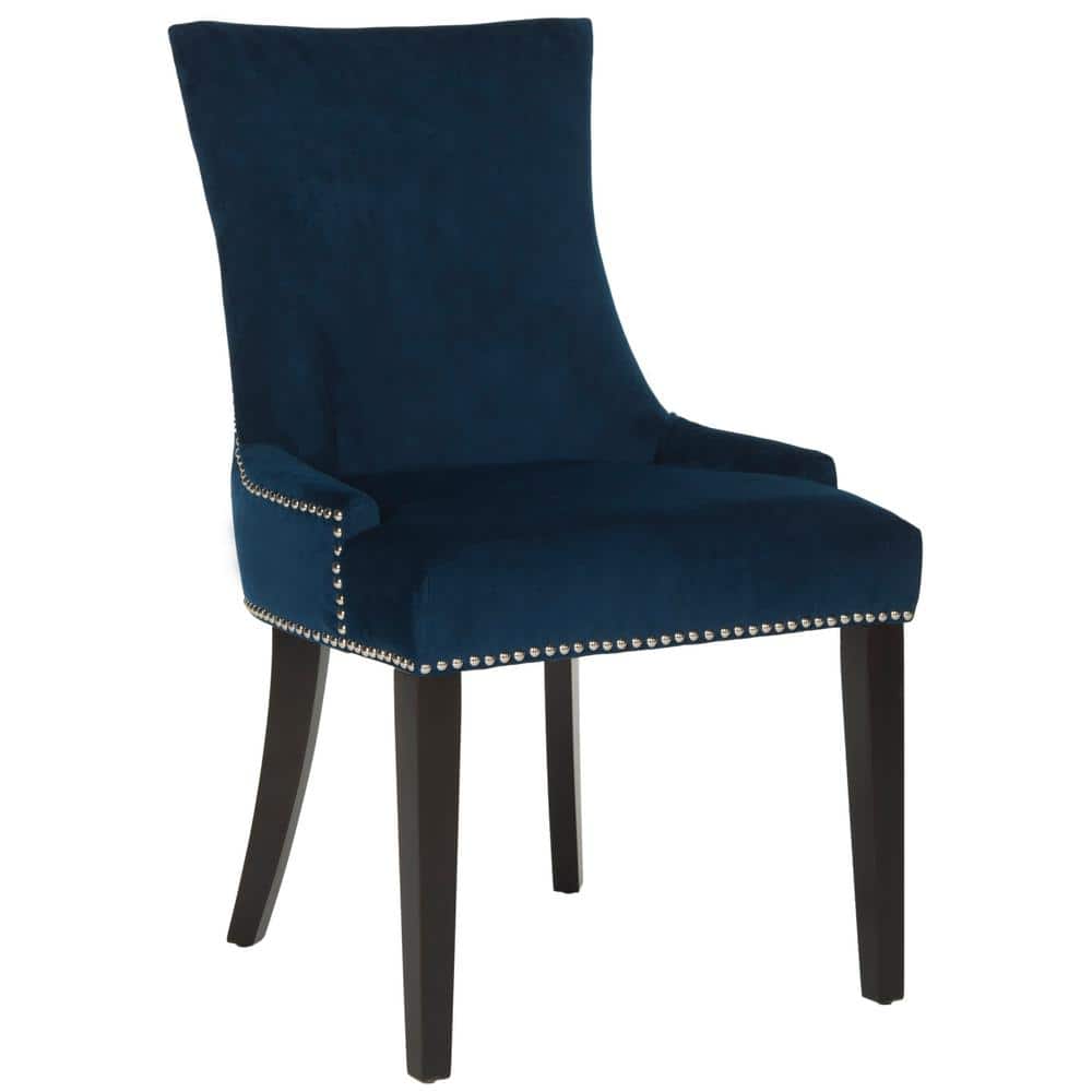 Elegant Sloped Arm Velvet Side Chair in Dark Navy - Set of 2