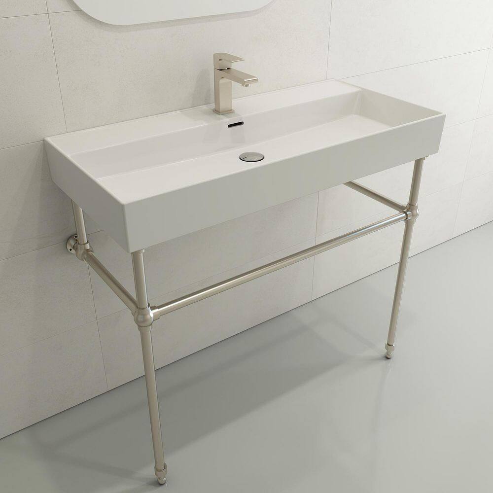 Milano 39.75-Inch White Ceramic Wall-Mount Rectangular Bathroom Sink