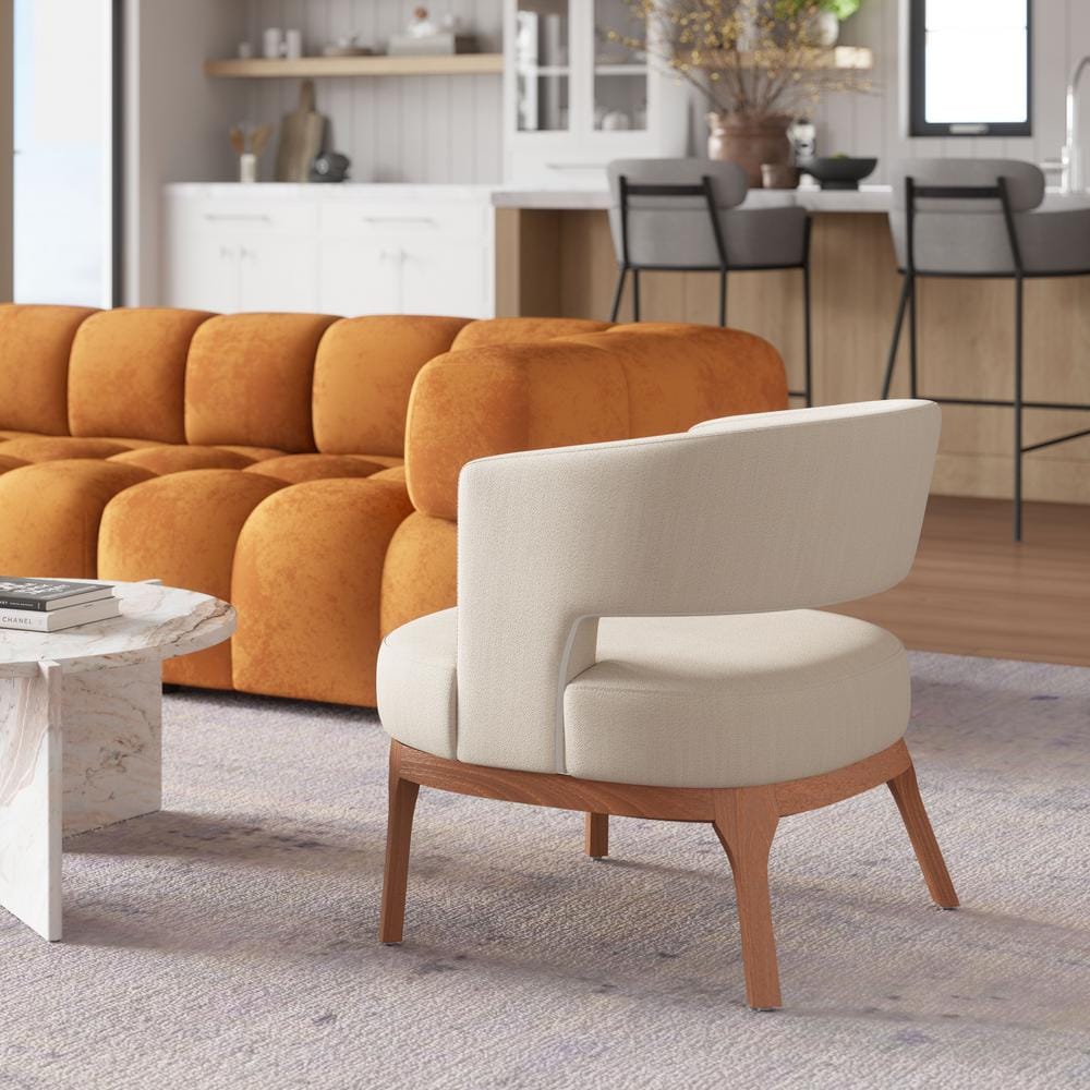 Penryn Beige Upholstered Accent Chair with Wooden Base