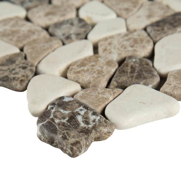 Mix Marble Pebbles 11.42 in. x 11.42 in. Textured Marble Floor and Wall  Tile (0.9 sq. ft./Each)
