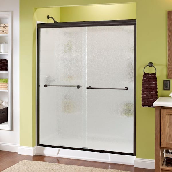 Delta Traditional 59-3/8 in. W x 70 in. H Semi-Frameless Sliding Shower Door in Bronze with 1/4 in. Tempered Rain Glass