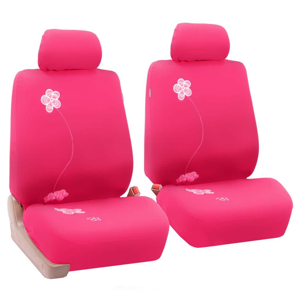 FH Group Fabric 47 in. x 23 in. x 1 in. Flower Embroidery Front Seat Covers  DMFB053PINK102 - The Home Depot