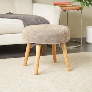 17 in. Brown Polyester Chevron Textured Stool with Brown Wooden Legs
