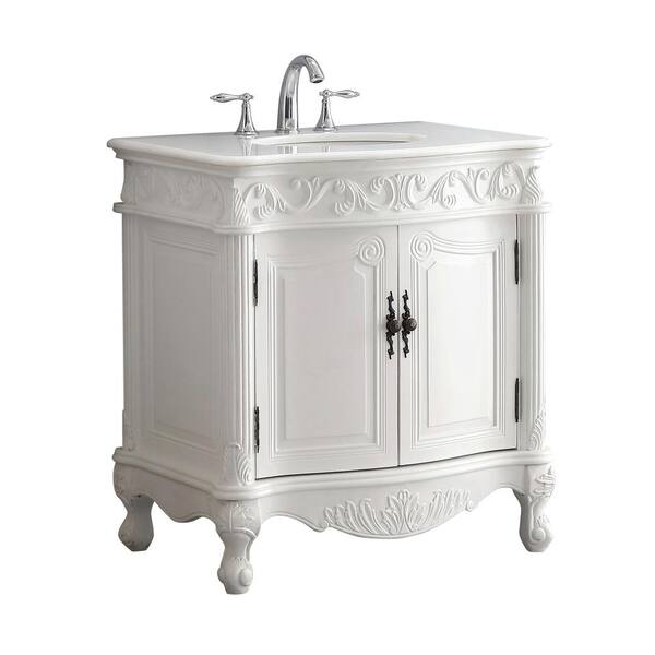 Modetti Buckingham 31.5 in. W x 22 in. D Vanity in White with Marble Vanity Top in White with White Basin