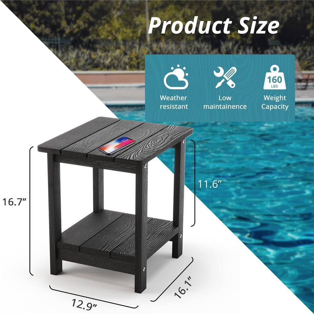 Black HDPS 2-Tier Weather Resistant Outdoor Side Table