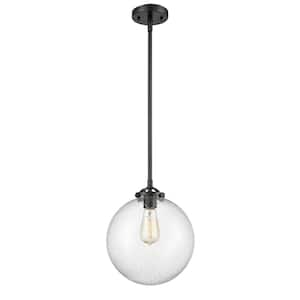 Beacon 100-Watt 1 Light Oil Rubbed Bronze Shaded Mini Pendant Light with Seeded Glass Shade