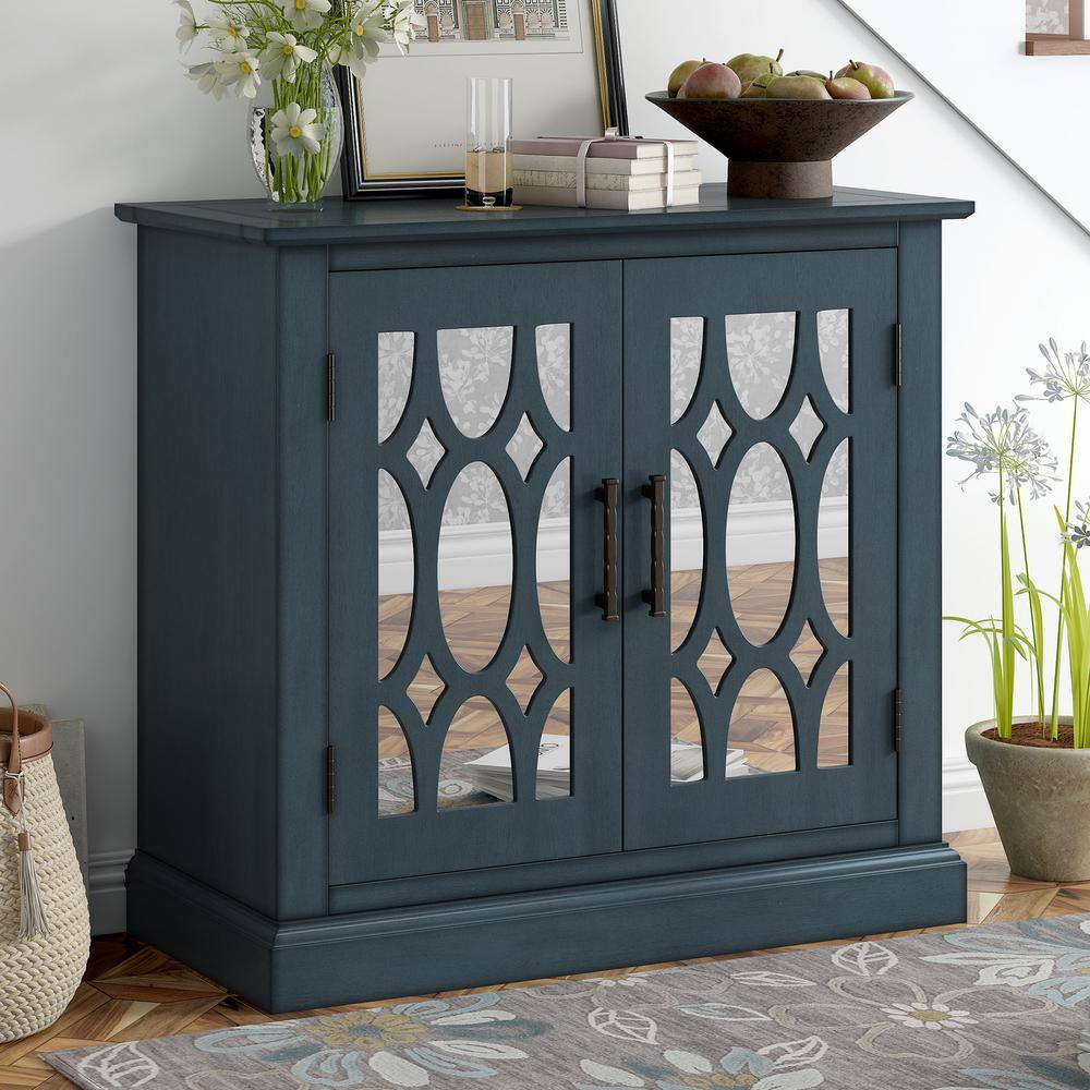 GODEER Blue Accent Storage Cabinet Wooden Cabinet with Decorative ...