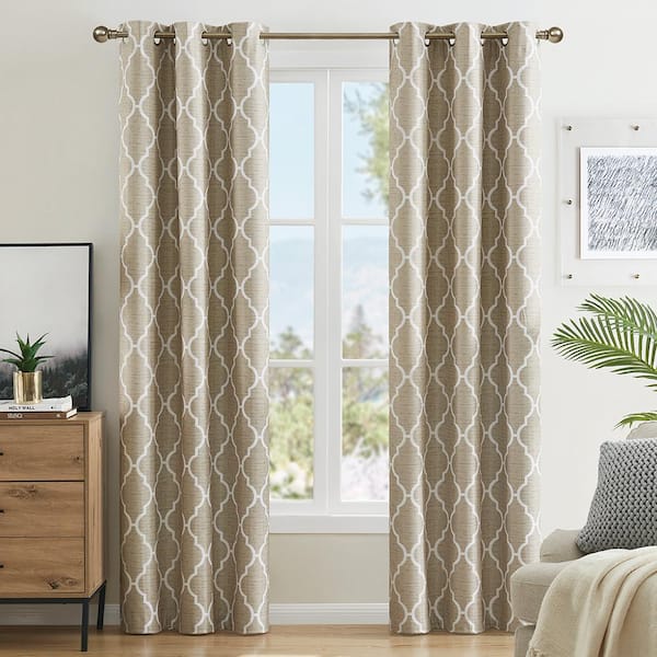 Trellis Natural 38 in. W x 84 in. L Grommet 100% Blackout Curtain (Single Panel)