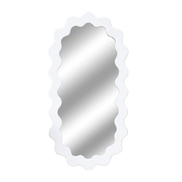White 21.6 in. W x 43.3 in. H Oval MDF Wall Mirror with Wavy Frame