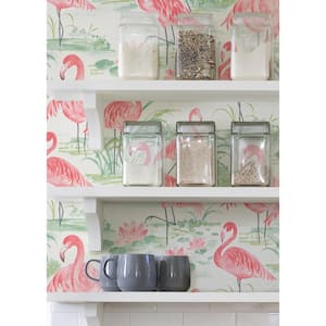 Pink Flamingo Beach Peel and Stick Wallpaper Pink Vinyl Peelable Roll (Covers 30.75 sq. ft.)