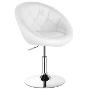 63 in. White Adjustable Modern Swivel Round Tufted Low-Back Metal Table Stool with Arc Backrest